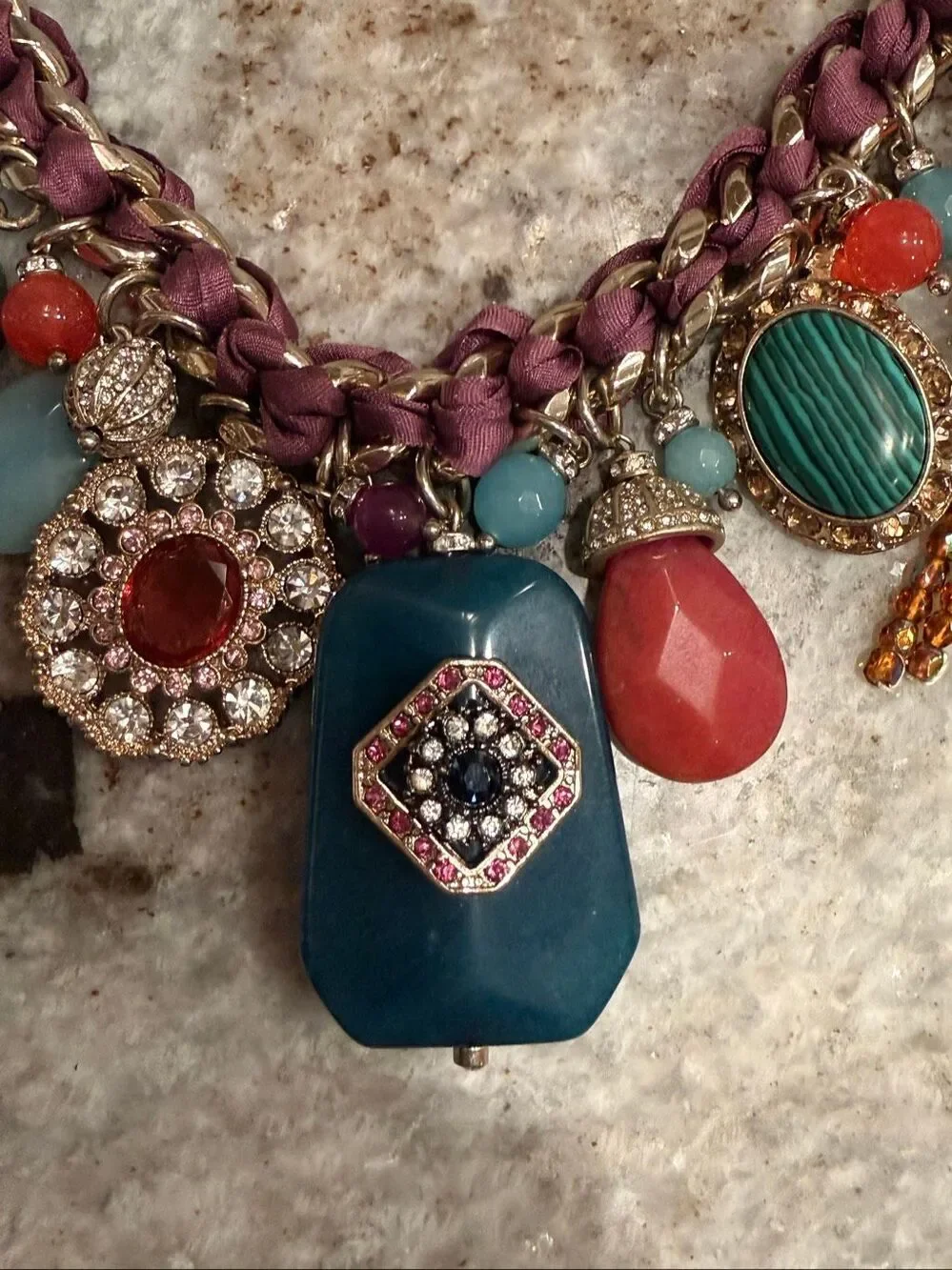Zoe+Syd Statement Charm Necklace Multicolor Stones Beads Rhinestones Gold Tone